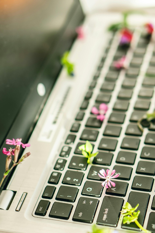 laptop with flowers